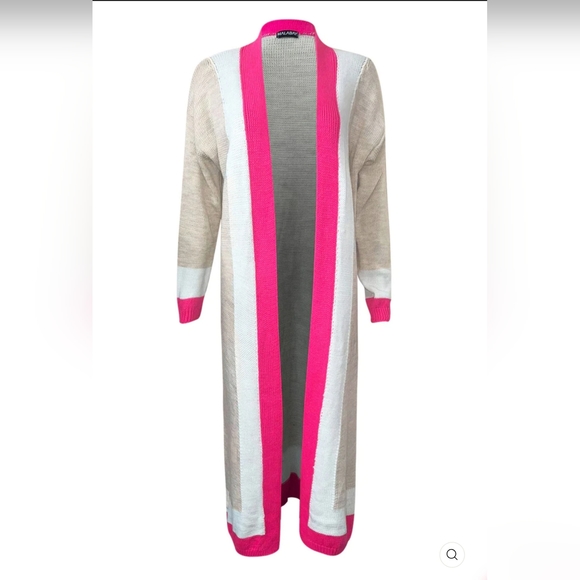 "CERSEI" ITALIAN DESIGNER CARDIGAN LONGLINE COLOR BLOCK IN HOT PINK - US 10-12 - Picture 9 of 11